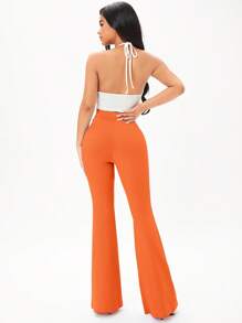 SHEIN SXY Pantalones acampanados unicolor - Naranja - Ver 2
