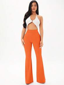 SHEIN SXY Pantalones acampanados unicolor - Naranja - Ver 3