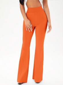 SHEIN SXY Pantalones acampanados unicolor - Naranja - Ver 4