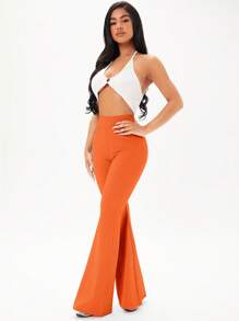 SHEIN SXY Pantalones acampanados unicolor - Naranja - Ver 5
