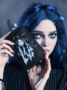 Corpse Bride | ROMWE Figure Graphic Small Wallet Stitch Detail With Zipper - Black - View 5