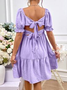 SHEIN Maternity Swiss Dot Tie Backless Ruffle Hem Dress - Violet Purple - View 2