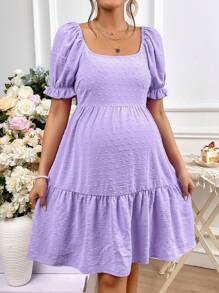 SHEIN Maternity Swiss Dot Tie Backless Ruffle Hem Dress - Violet Purple - View 4