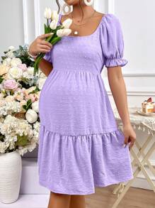 SHEIN Maternity Swiss Dot Tie Backless Ruffle Hem Dress - Violet Purple - View 3