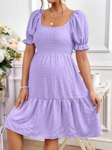 SHEIN Maternity Swiss Dot Tie Backless Ruffle Hem Dress - Violet Purple - View 1