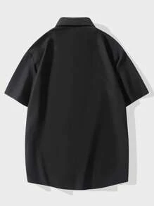 ROMWE MEN Prep Men Letter Graphic Baseball Shirt, School - Black - View 2