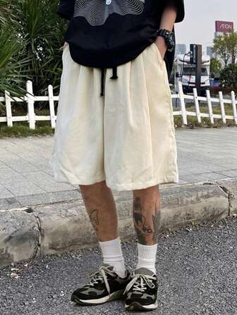 Herren Lockere Shorts In Einfarbigem Design, Mit Kordelzug Am Bund Und Seitlichen Taschen
