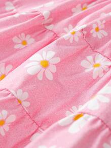 SHEIN Baby Daisy Floral Print Puff Sleeve Ruffle Hem Dress - Multicolor - View 6