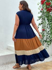 SHEIN Clasi Plus Colourblock Ruffle Hem Dress - Multicolor - View 2