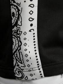 Manfinity Hypemode Men Paisley Print Contrast Side Seam Drawstring Waist Sweatpants, Going Out Casual Black Sweatpants, For Husband, Boyfriend Gifts