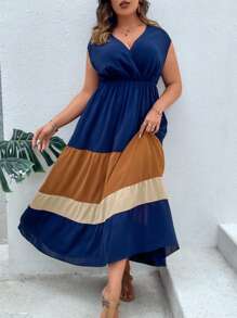 SHEIN Clasi Plus Colourblock Ruffle Hem Dress - Multicolor - View 6
