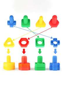 8入組隨機色堅果和螺栓套裝,簡約風多用途搭配玩具適用於兒童