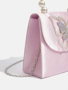 SHEIN MOD 迷你方包蝴蝶設計人造珍珠和水鑽裝飾 - 粉色 - 查看 5