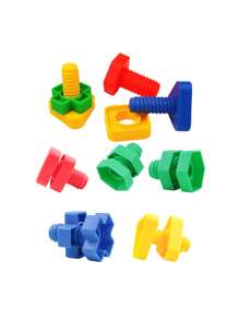 8入組隨機色堅果和螺栓套裝,簡約風多用途搭配玩具適用於兒童