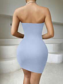 SHEIN Privé Cut Out Tube Bodycon Dress - Blue - View 2