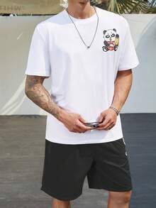 Manfinity Hypemode Bộ hai mảnh Nam Túi Dây kéo Hoạt hình Slogan Giải trí - Đen và trắng - Xem 5