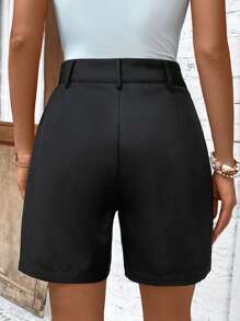 SHEIN LUNE Quần đùi nữ Túi Dây kéo màu trơn Giải trí - màu đen - Xem 2