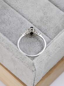 1peça Anel elegante prata esterlina 925 preto oval strass prata para mulheres para festa de formatura banquete