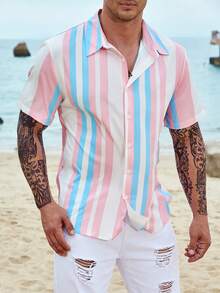 Manfinity Homme Men Plus Striped Print Shirt Without Tee - Multicolor - View 4