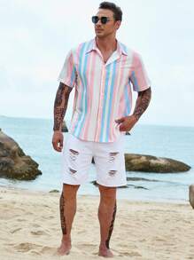 Manfinity Homme Men Plus Striped Print Shirt Without Tee - Multicolor - View 6