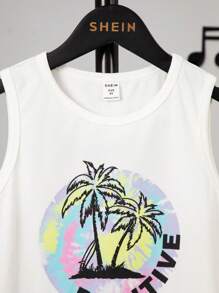 SHEIN Tanks Bé Trai Lá thư Nhiệt đới Boho - trắng - Xem 4