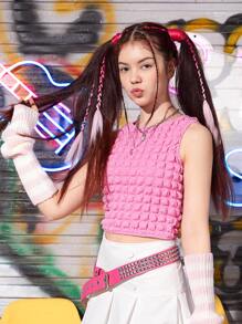 SHEIN Teen Girls Solid Textured Tank Top - Pink - View 1