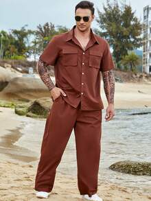 Manfinity 男士翻蓋口袋襯衫和褲子 - 棕色 - 查看 3