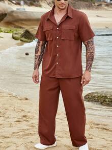 Manfinity 男士翻蓋口袋襯衫和褲子 - 棕色 - 查看 5