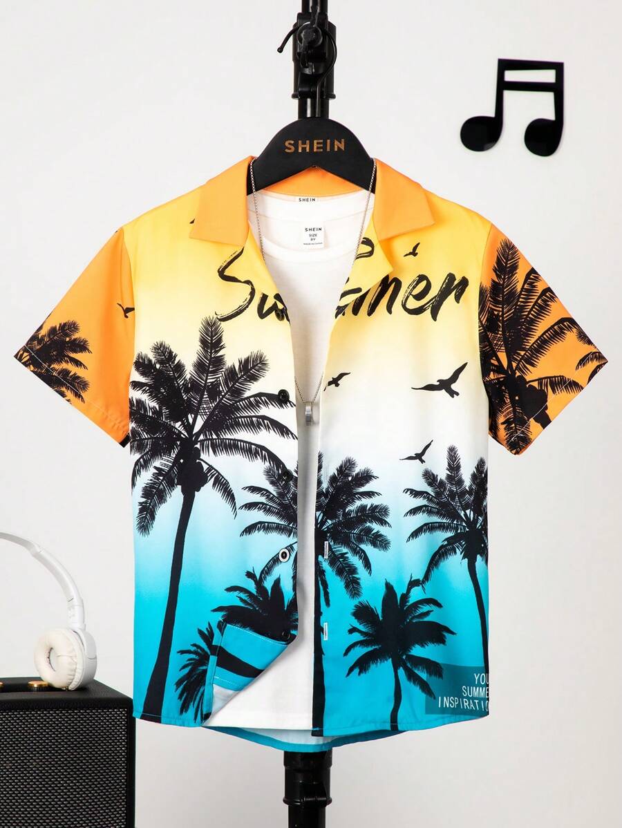 SHEIN Áo sơ mi Trai Nút phía trước Nhiệt đới Boho - Nhiều màu - Xem 1