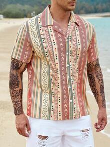 Manfinity RSRT Men Plus Geo Print Lapel Neck Shirt Without Tee - Multicolor - View 6