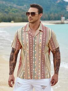 Manfinity RSRT Men Plus Geo Print Lapel Neck Shirt Without Tee - Multicolor - View 7