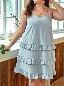 SHEIN Frenchy Vestido de tirantes ribete con fruncido - Celeste - Ver 3