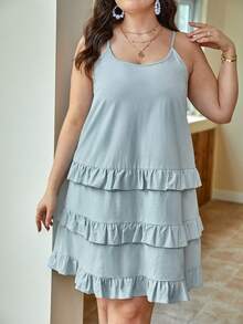 SHEIN Frenchy Vestido de tirantes ribete con fruncido - Celeste - Ver 4