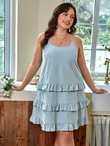 SHEIN Frenchy Vestido de tirantes ribete con fruncido - Celeste - Ver 6