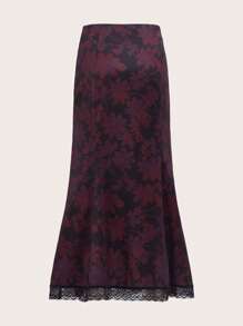 Maryam Alam Goth Floral Print Contrast Lace Mermaid Hem Skirt - Multicolor - View 2