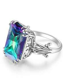 1 Vintage Bạc 925 Hình Chữ Nhật Đính Đá Cubic Zirconia Trang Trí Nhẫn Bạc Nữ Cho Vũ Hội Đảng Dự Tiệc - Nhiều màu - Xem 2