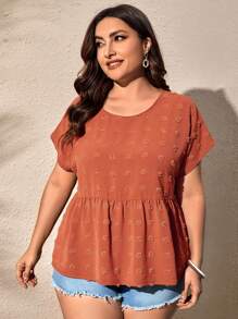 SHEIN LUNE Áo sơ mi Plus Size Nút Viên lá sen màu trơn Giải trí - Màu Cam cháy - Xem 2