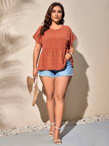 SHEIN LUNE Áo sơ mi Plus Size Nút Viên lá sen màu trơn Giải trí - Màu Cam cháy - Xem 3
