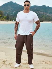 Manfinity Men Flap Pocket Side Drawstring Waist Cargo Trousers - Brown - View 3