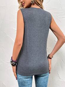 SHEIN LUNE Dragonfly Print Tank Top - Dark Grey - View 2