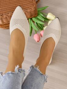 優雅平底鞋適用於女士鏤空尖頭芭蕾舞鞋 - 白色 - 查看 2