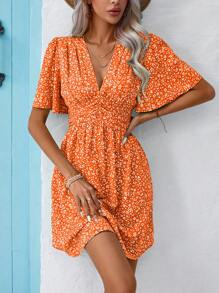 Breezaya Đầm Xù Họa tiết hoa Boho - trái cam - Xem 1