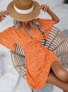 Breezaya Đầm Xù Họa tiết hoa Boho - trái cam - Xem 5