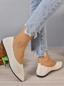 優雅平底鞋適用於女士鏤空尖頭芭蕾舞鞋 - 白色 - 查看 6