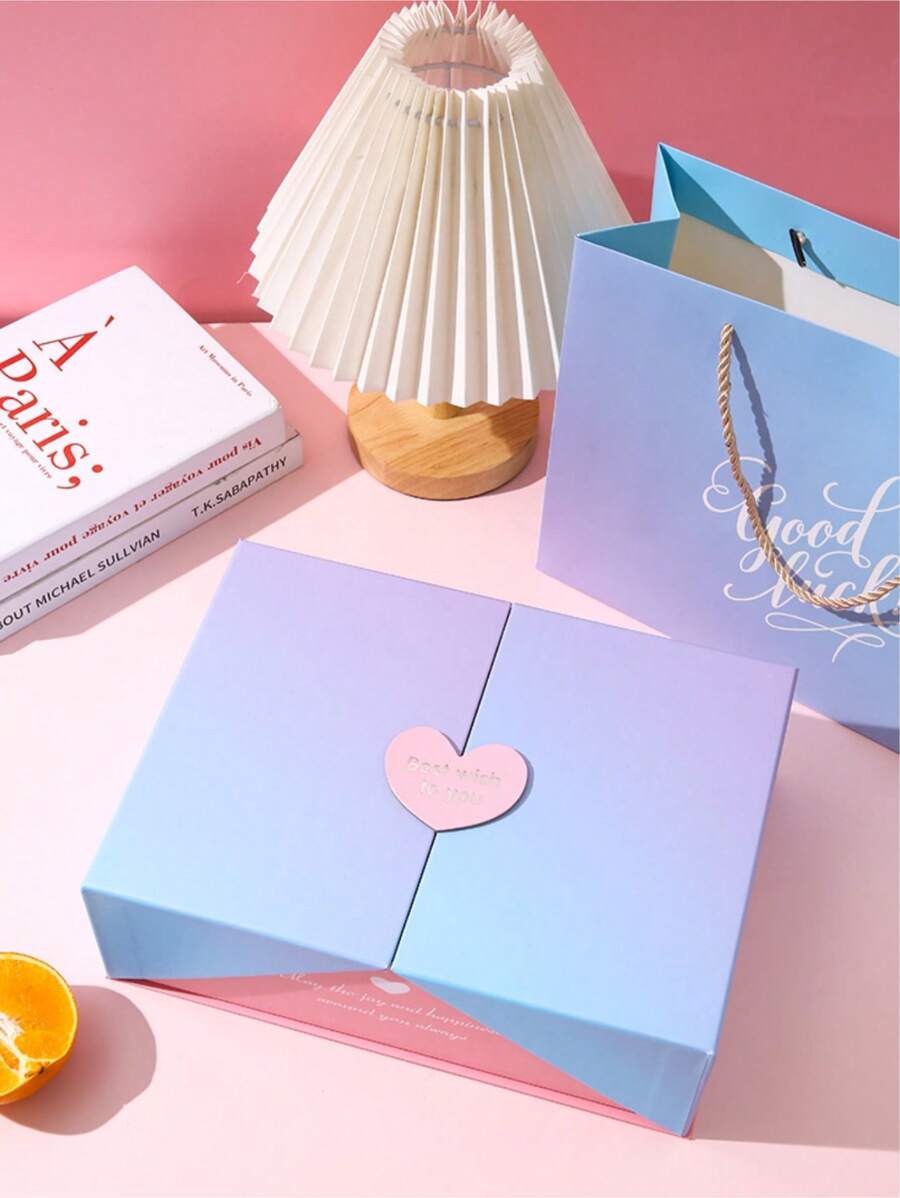 1入組紙禮品包裝漸層標語圖案愛心裝飾禮物盒適合派對 - 彩色 - 查看 1