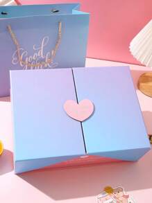 1入組紙禮品包裝漸層標語圖案愛心裝飾禮物盒適合派對 - 彩色 - 查看 3