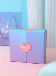 1入組紙禮品包裝漸層標語圖案愛心裝飾禮物盒適合派對 - 彩色 - 查看 6