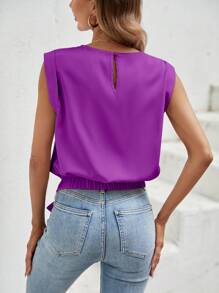 SHEIN LUNE Solid Knot Hem Sleeveless Blouse - Red Violet - View 2