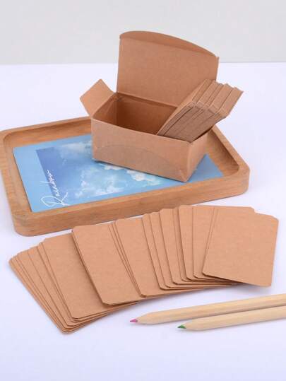 100入組牛皮紙空白賀卡和信封，圓邊字詞信息筆記標簽