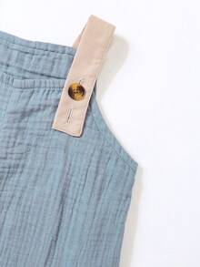 SHEIN Toddler Boys Button Detail Overall Romper - Dusty Blue - View 4